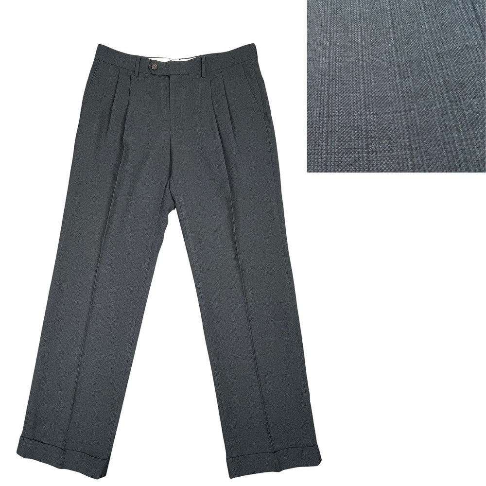 Ralph Lauren‎ Mens Dress Pants 33x30 Gray Glen Plaid Pleated Cuffed Classic Fit